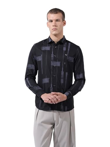Chemise pour homme imprimé abstrait tendance col découpé manches longues