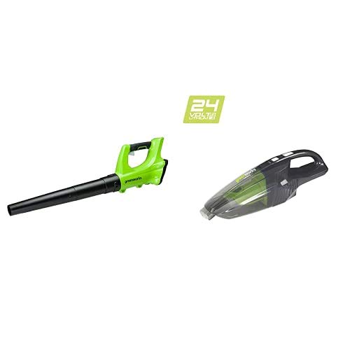 Greenworks Akku Axial-Laubbläser G24AB ohne Akku und Ladegerät + Akku-Handstaubsauger G24HV ohne Akku und Ladegerät
