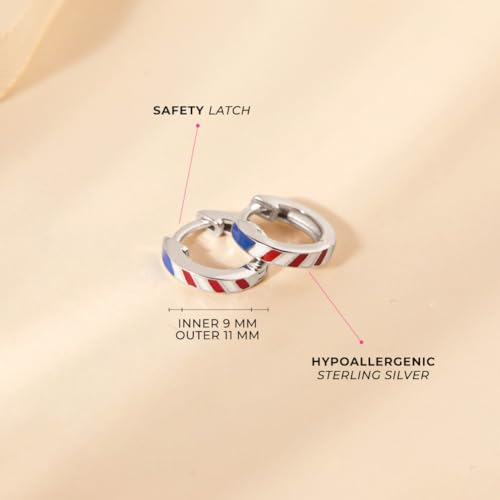 925 Sterling Silver Patriotic Flag Hinged Hoop Earrings For Little Girls & Preteens - Flag Hoop Earrings For Children - Little Girls Hoop Earrings4