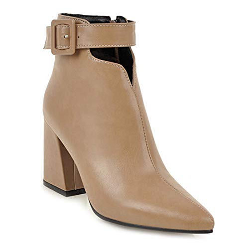 VOKLIN Women's Fashion Pointed Toe High Heel Ankle Boots Zipper Western Chelsea Booties Dressy Short Boot