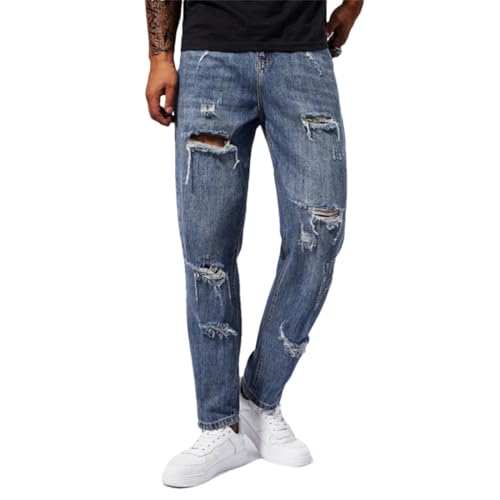 Men's Perforated Jeans Loose Harun Retro Street Korean Edition Long Pants