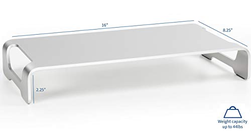 Vivo Silver Aluminum 16 Inch Wide Monitor Riser, Ergonomic Desktop Stand, Modern Tabletop Organizer Stand-V000H #TOP1