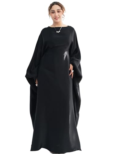 Image of Dubai Bat Sleeve Dress Shiny Robe for Women Muslim 1pc Abaya Eid Prayer Clothes Soft Dubai Travel Party Dress Maxi Abaya