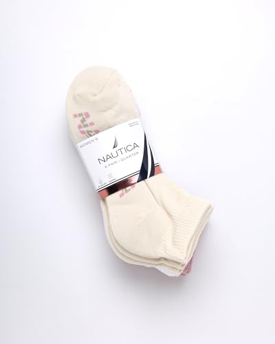 Image of Nautica Womens Quarter Socks Athletic Cushion Moisture Wicking Socks 6 Pack | Stretch Performance Dri-Motion Fabric, Cushioned with Arch Support, Breathable Mesh Panels, Quarter Cut, Shoe Size 4-10
