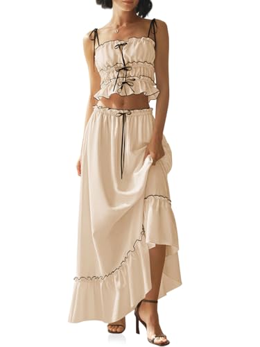 Wenrine Women's Summer 2 Piece Skirt Sets Casual Spaghetti Straps