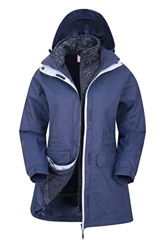 Mountain Warehouse Giacca Impermeabile Glacial 3 in 1, da Donna - Triclimate, Cuciture Nastrate, Traspirante, Cappuccio Rimovibile - per Viaggi, Vacanze, Invernale Blu Navy 40
