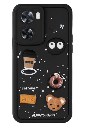 Image of Bintage Cute Fun Taddy Cartoon 3D Ball Bear Milk Donut Coffee Cup Silicon Case Full Body & Camera Protection Back Cover Compatible for Oppo A57 4G (2022) - Black