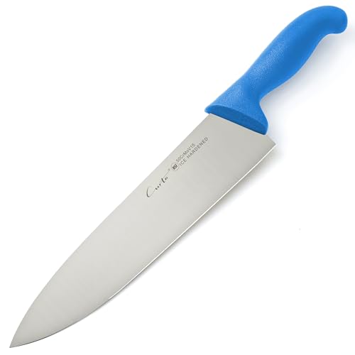 CURTA 10-inch Commercial-Grade Chef's Knife, NSF Listed, Ergonomic, Non-slip Blue Handle, High Carbon 420 Stainless Steel Forged Blade Straight Edge, Dishwasher Safe, Rust Proof