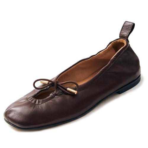 Womens Bow Ballet Flats Cute Square Toe Lace Up Bow Mary Jane Flats Slip On Casual Mary Ballerina Shoes