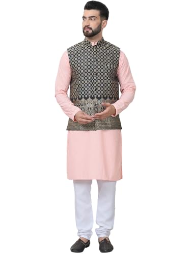 Image of Sojanya (Since 1958 Men'S Silk Blend Kurta Pyjama & Nehru Jacket Combo