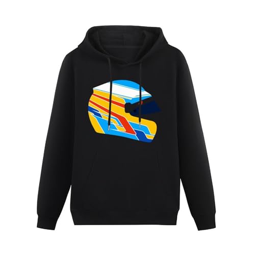 Fernando Alonso Helmet Ilustración Car Racinger Hombre Sudaderas Negro Unisex Hombres Sudaderas con Capucha, Negro , XL