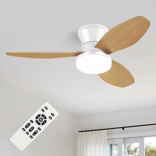 ZOEYON Small White&Wood Ceiling Fan with Light - 35 Inch