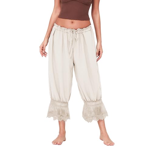 Bloomers Pants for Women Y2K Lace Trim Vintage Pantaloons Cute Ruffled Pumpkin Long Pants Capri Pajama Bottoms2