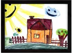 RAS Kids Art Frame - Boxed Style Wide Frame Edge Construction Paper Removable Acrylic Pane Cardboard Backing with Hooks - [Black - 9x12"]