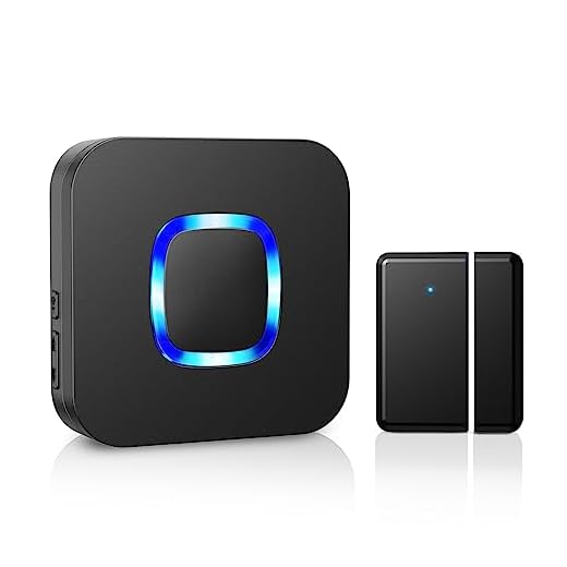 Door Chime – BISTEE Wireless Doorbell Chime – Door Sensor Alarm Chime for Business When Entering with 600 FT Range 58 Chimes 5 Volume Levels LED Indicator (1 Plug-in Receiver & 1 Door Sensor)