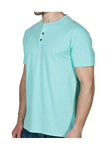 LEE Mens Size XX-Large Short Sleeve Cotton Blend Soft Henley Shirt, Aqua
