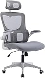Mesh Computer Chair, Home Office Desk Chair, High Back Swivel Task Chair with Lumbar Support, Adjustable Height, Armrest,Headrest(Grey)