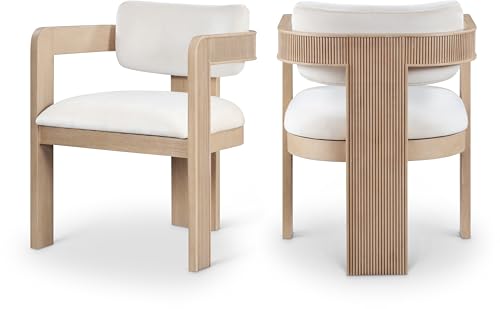 Meridian Furniture 11094Cream-C Sacha Collection Art Deco Dining Chair, Ultra Luxe Cream Velvet, 460 GSM Velvet, Solid Fluted Wood Natural Finish, 22.5