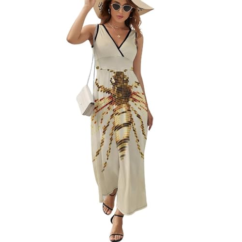 Robe longue d'été fluide et légère, maxi robe sans manches col V respirante
