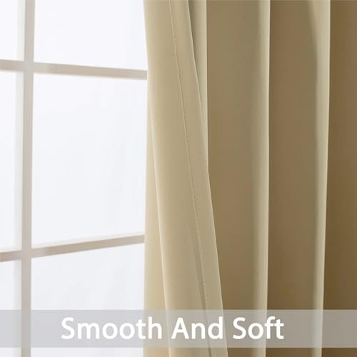 Yakamok Thermal Insulated Grommet Blackout Draperies/Drapes for Bedroom Window,Room Darkening Curtain Panels (2 Panels, W52 x L108 -Inch, Beige)