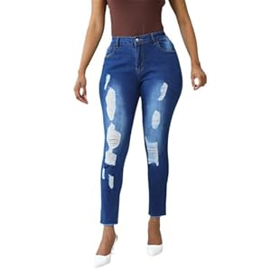 Women’s Ripped Skinny Jeans Slim Fit Distressed Destroyed Stretchy Denim Pants