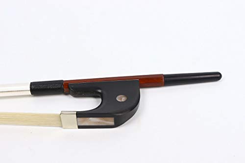 3/4 German Double Bass Bow, Brazilwood stick with Ebony Frog & Pearl Inlay, Natural White Horsehair, Leather Grip Well Balanced