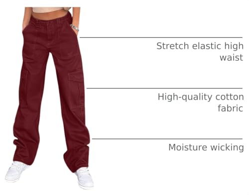 Image of Lepunuo Cargo Pants for Women High Waisted Casual Pants Baggy Stretchy Wide Leg Y2K Streetwear with 6 Pockets