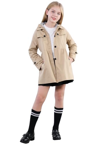 Image of Betusline Girls 2 Packs Trench Coat Hooded Lightweight Single Breasted Dress Outerwear Jacket,2-14 Years
