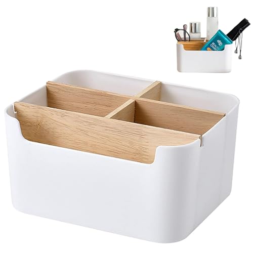 Huamirra Schreibtisch Organisator, 5 Fächer Holz Organisator, Desktop Mehrzweck Aufbewahrungsbox, Bambus Organizer Desktop, Stifthalter für Büro, Schlafzimmer und Wohnzimmer, Weiß