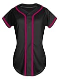 QTWW INC Womens Baseball Jersey Button Down Softball Jersey Short Sleeve Tee Hip Hop Shirts Active Team Sports Uniforms,Black&Pink,XL