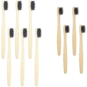 SEVENHEAD Bamboo Toothbrushes Adults & Kids Family Set 6+4 PCS Soft Bristles Wooden Toothbrushes, Natural Biodegradable BPA Free Eco Friendly Toothbrushes Black 6 Adults + 4 Kids - Black