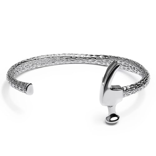 Elegatto Premium Hammer Cuff Bracelet for Men | Black-Plated Marine-Grade Stainless Steel with Chiseled Texture | Men’s Designer Jewelry