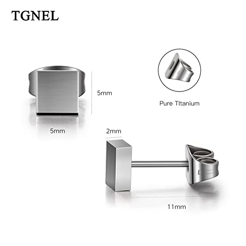 Tgnel G23 Titanium Earrings Studs Square Hypoallergenic Earrings For Women Men Sensitive Ears, Dainty Brushed Matte Mens Earrings Pure Titanium Earrings Valentine's Day Birthday Jewellery Charms #TOP4