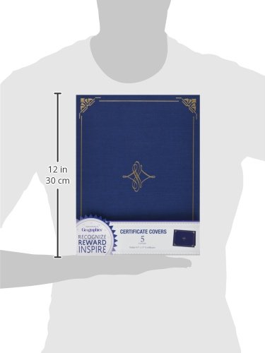 Geographics Navy Certificate Cover, Gold Foil, Linen Texture, 8.75" x 11.25", 5/Pack (47841) - Image 3