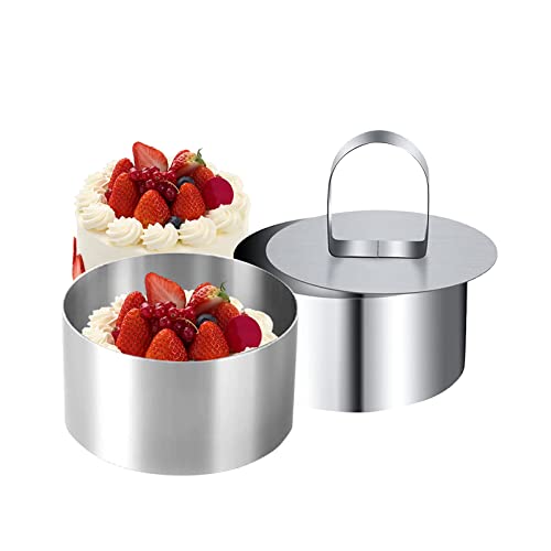 NEUSID 4 Stück Dessertringe und Speiseringe Set, 8 cm Edelstahl Servierringe Runde Tortenring Backring mit Pusher Kleine Tortenringe Kuchenring Backringe Anrichteringe für Kuchen DIY Dessert