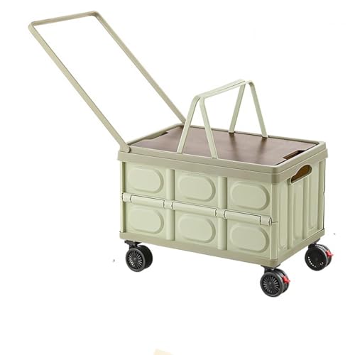 Multi-Functional Portable Rolling Storage Cart for Camping Ooutdoor Home Office Shopping, Camping Kitchen Storage Organizer Boxes with Lid, Basket on 4 Rotate Wheels, Large Car Organizer Bins(Green)