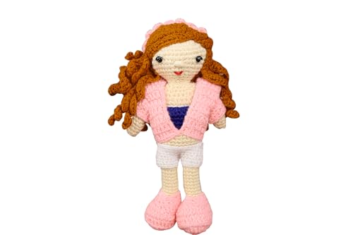 Image of Sutra Handmade Crochet Doll in Pink Jacket & White Skirt | Amigurumi Wool Plush Toy | Soft Gift for Kids, Nursery & Home Decor