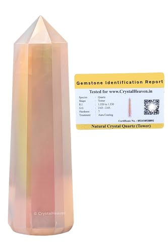 Image of Crystal Heaven Certified Angel Aura Rose Quartz Crystal Tower Obelisk Point For Chakra, Healing And Balancing - Aaa Grade Original Certified Gemstone Agate For Reiki Meditation (3-4 Inches)