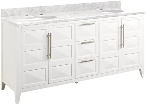 Signature Hardware 484555 Holmesdale 72" Double Basin Vanity Set with Mahogany Cabinet, Marble Vanity Top, and Porcelain Circular Undermount Sink