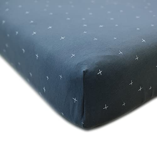Ecolino Fitted Crib Sheet, 100% Organic Cotton Baby Crib Sheets for Boys and Girls. Fits Standard Crib and Toddler Mattresses, Soft and Breathable in Slate Twinkle