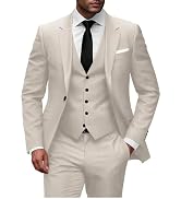 Wangyue Men Slim Fit 3-Piece Solid Wedding Suit Single Breasted Blazer Vest Pants Set