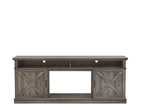Oxhark Flame 72" Fireplace Tv Stand For Tvs Up To 80", Entertainment Center With 26" Electric Fireplace,5 Flame Colors Control With Remote, Farmhouse Cabinet Console Crossed Door, Grey #TOP6