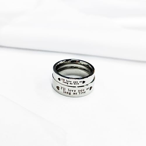 Image of OIDIMS Promise Matching Couples Rings I'll Love You As Long As Live Statement Band Finger Ring Stainless Steel Eternity Engagement Anniversary Valentine's Day Gifts for Lover Jewelry for Him and Her,