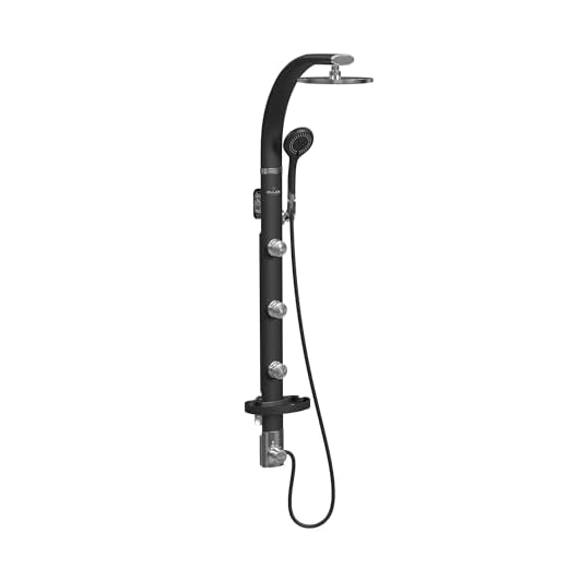 PULSE ShowerSpas 1017-B Bonzai Shower System with 8" Rain Showerhead, 3 Pulsating Body Spray Jets, 5-Function Hand Shower and Integral Shelf, Black Anodized Aluminum Body with Chrome Fixtures