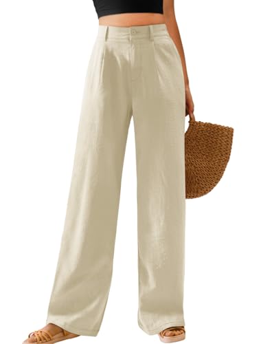 Image of Feiersi Womens Casual Wide Leg Pants High Waisted Button Down Straight Long Trousers Palazzo Pants