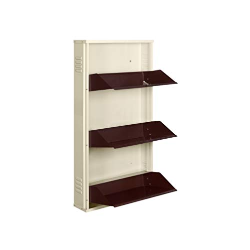 Image of DELITE KOM 20 Inch Wide, 3 Shelf Metal Shoe Rack Wall Mounted for Home with Central Lock | Holds Upto 8 Shoes or 12 Slippers Pair | 1 Year Warranty | (41 x 20 x 5, Ivory Coffee) | DIY | Space Saving