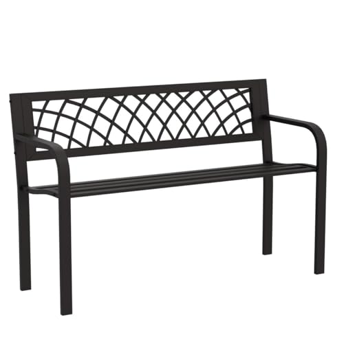Metal Outdoor Patio Bench with Armrests Black Park Bench Cast Iron Sturdy Steel Frame Furniture Chair for Garden Park Yard Front Porch Path Lawn Work Entryway, 400lbs