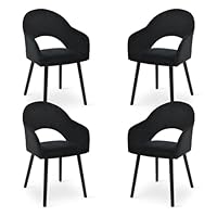Goeurvant Dining Chairs Set of 4, Upholstered Chairs with Armrests& Wooden Legs, Velvet Upholstered Ergonomic Side Kitchen Chair, Living Room Chair for Dining Room and Kitchen, Black