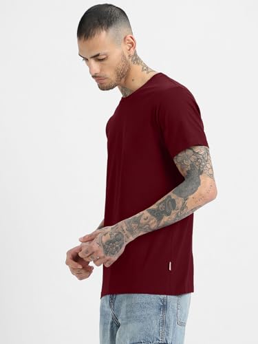 Image of Veirdo Regular Fit Half Sleeves Round Neck Solid Pure Cotton T-Shirt for Men (Available in White, Black, Swan White, Mustard, Maroon, Green, Lilac, Navy, Red Color)