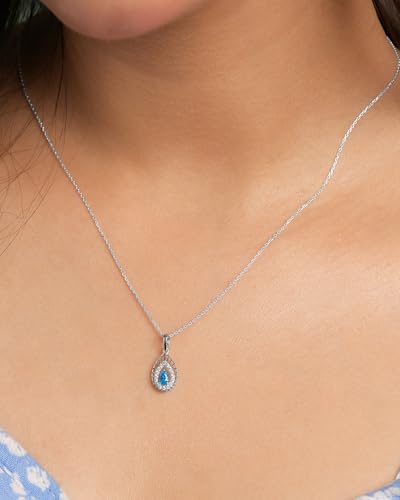 Image of Clara 925 Sterling Silver Blue Pendant Necklace with Chain | Platinum Plated |Minimal Daily Wear | Gift for Women & Girls